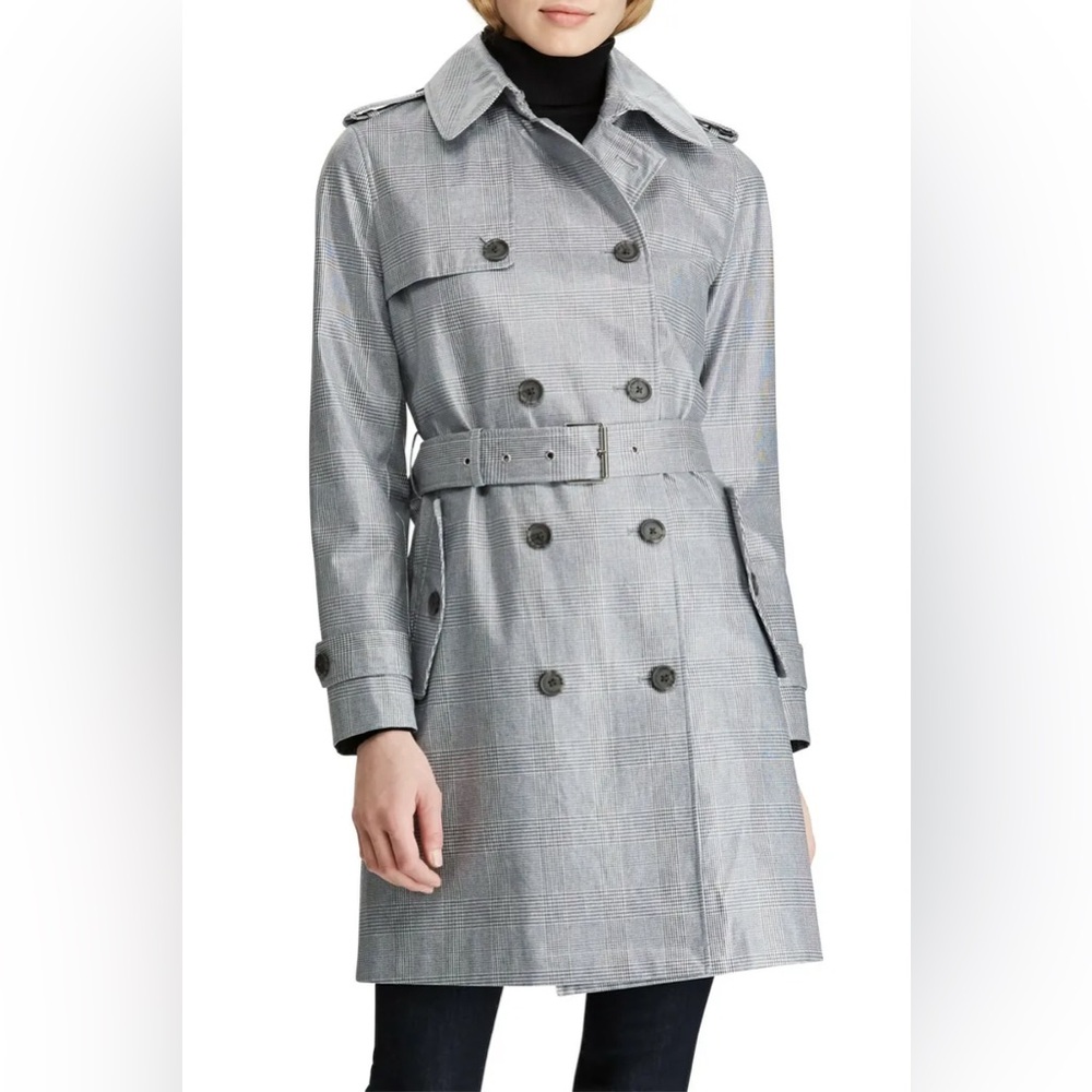 LRL Lauren Ralph Lauren | NWT | glen check laminated belted trench coat